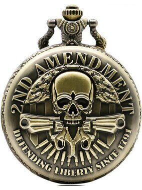 Men's Brown Engraved Cowboys Arabic Numerals Skull Bronze Chain Pocket Watch